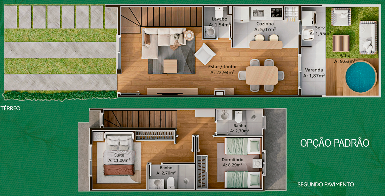 CASA OPÇÃO PADRÃO DE 2 DORMITÓRIOS